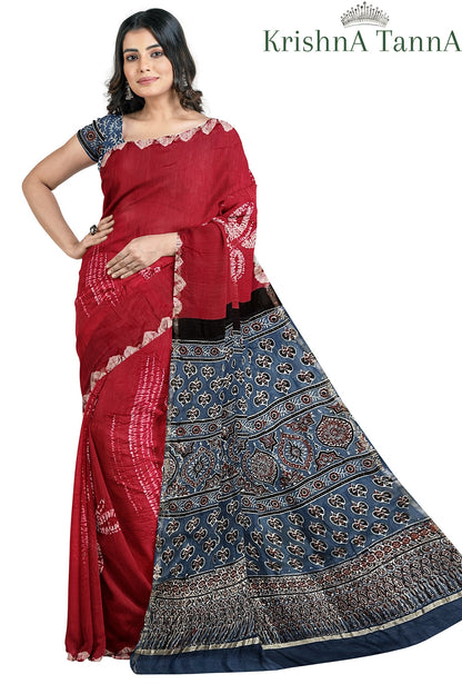 Krishna Tanna Organic Colour Hand Block Printed Cotton Ajrakh Saree
