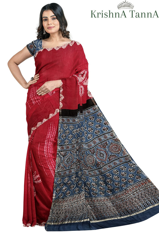Krishna Tanna Organic Colour Hand Block Printed Cotton Ajrakh Saree