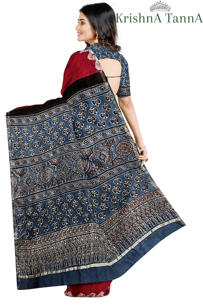Krishna Tanna Organic Colour Hand Block Printed Cotton Ajrakh Saree
