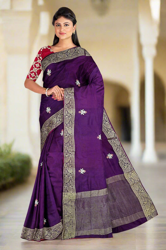 Krishna Tanna knitted Gota work Saree with knitted embroidery on Monga Chittapati - Purple