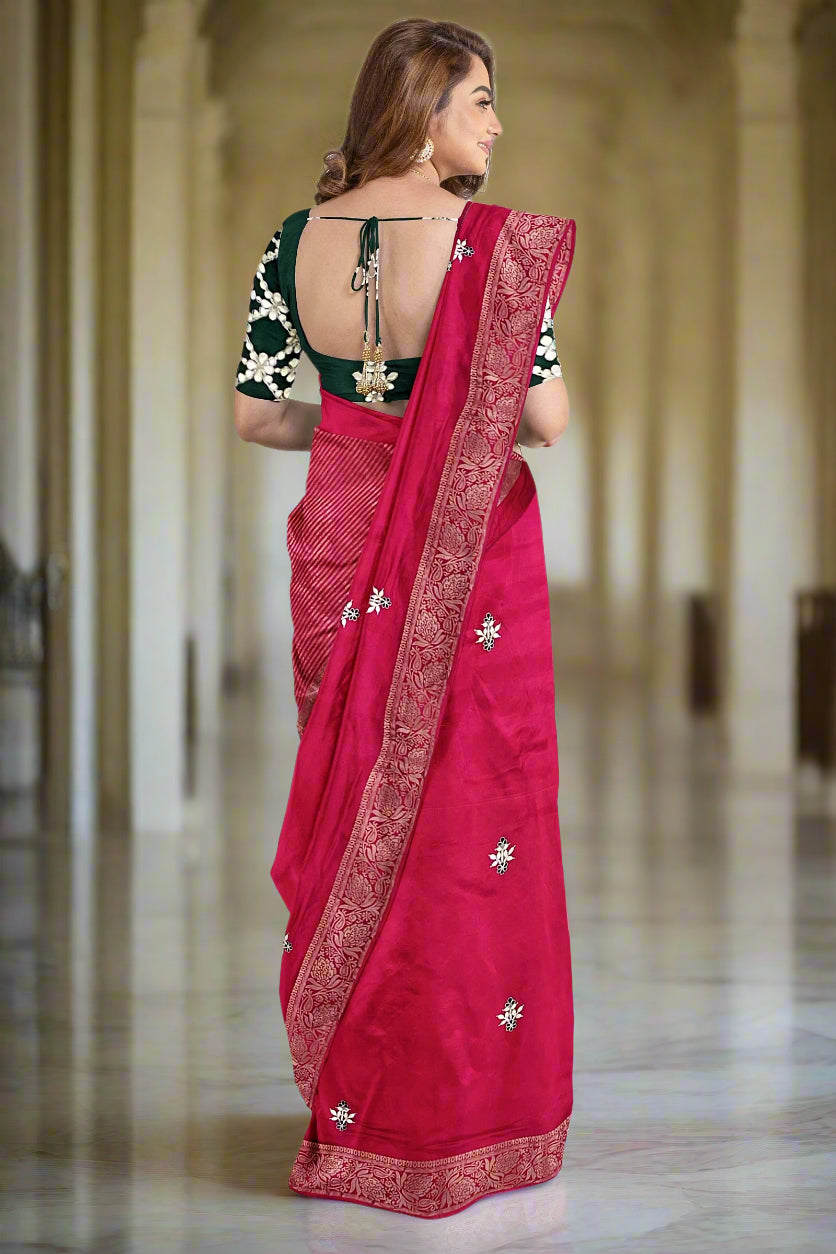 Krishna Tanna knitted Gota work Saree with knitted embroidery on Monga Chittapati - Red