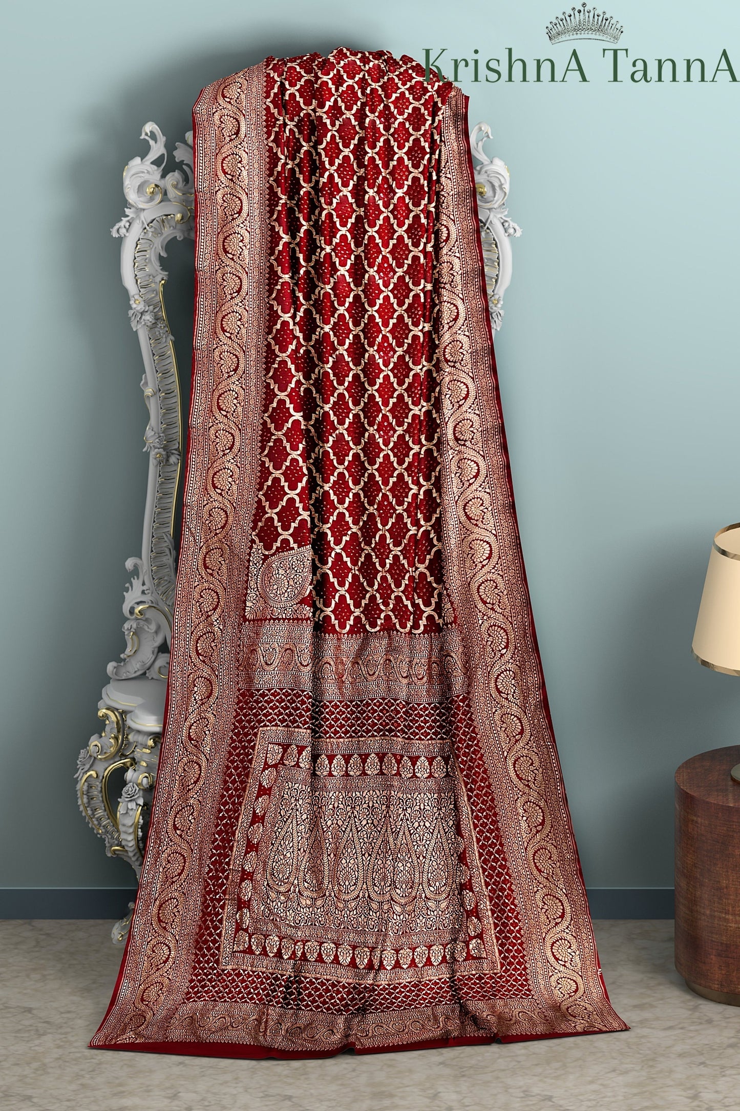 Krishna Tanna Hand Weaved Pure Georgette Nim Zari Jungla Bandhani - Tie & Dye Saree