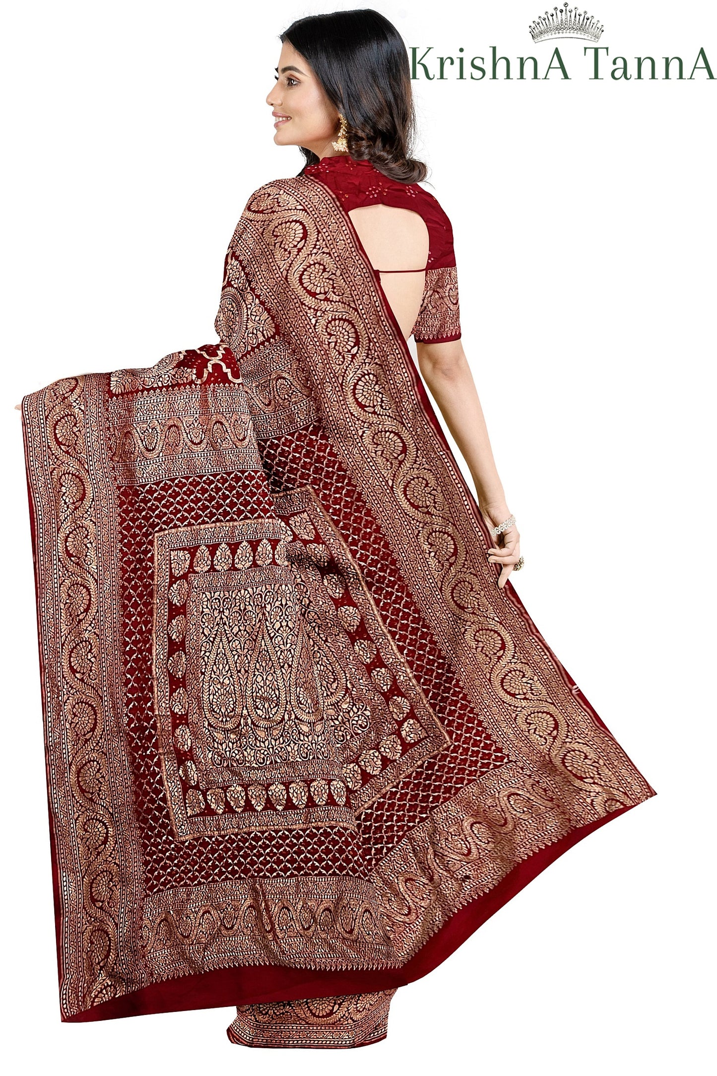Krishna Tanna Hand Weaved Pure Georgette Nim Zari Jungla Bandhani - Tie & Dye Saree