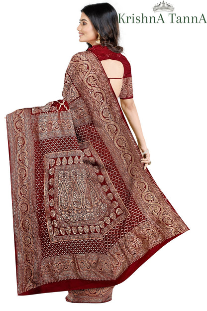 Krishna Tanna Hand Weaved Pure Georgette Nim Zari Jungla Bandhani - Tie & Dye Saree