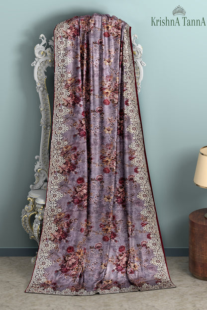 Krishna Tanna Floral Prints Saree with knitted floral embroidery on organza tissue - Purple