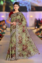 Krishna Tanna Floral Prints Saree with knitted floral embroidery on organza tissue - Green